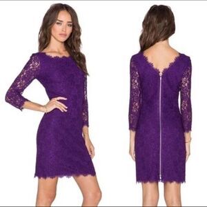 Diane Von Furstenberg Purple Lace Mini Dress Celeb Style